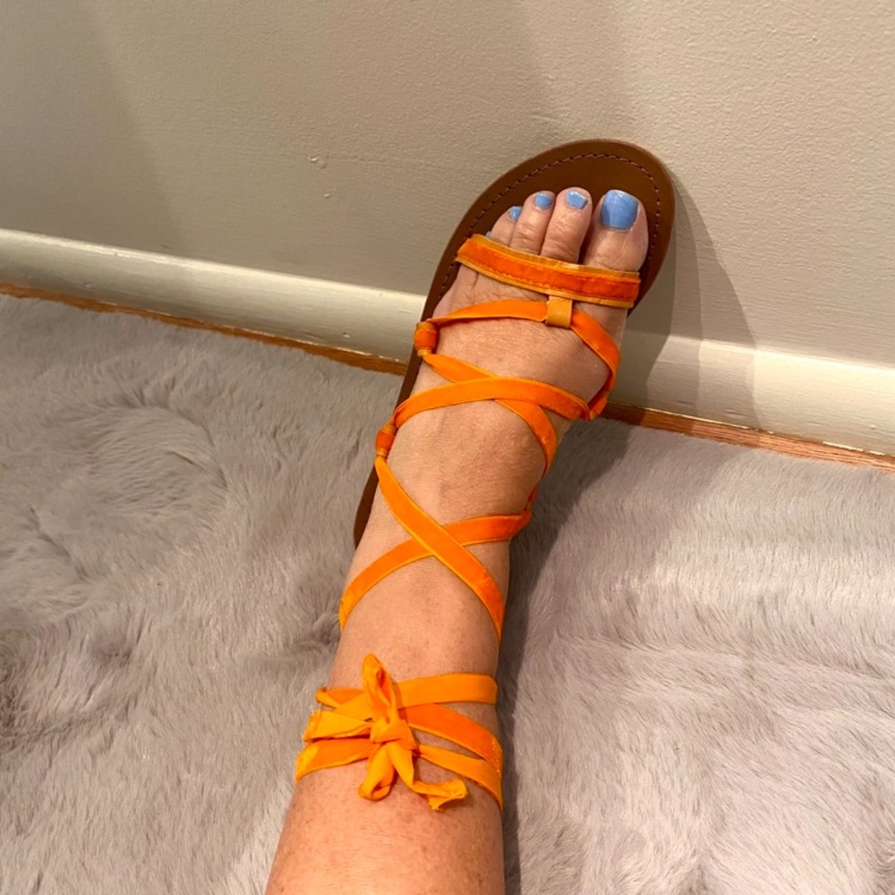🧡 TOPSHOP. Bright Orange Leather Lace up ‘Gladiator’ Sandals. NWT 🧡 RARE